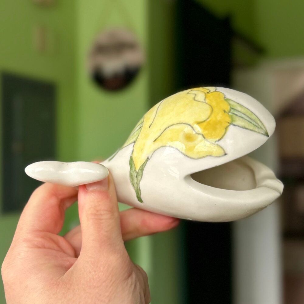VTG Ceramic Painted + Glazed Whale With Open Mouth Nautical Accent Piece